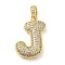 Brass Micro Pave Cubic Zirconia Pendants, Cadmium Free & Lead Free, Long-Lasting Plated, Real 18K Gold Plated, Letter J, 23.5x14x5.5mm, Hole: 4.5x3mm