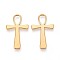 304 Stainless Steel Pendants, Ankh Cross Charm, Ion Plating(IP), Real 18K Gold Plated, 42x25.5x3mm, Hole: 7x11mm