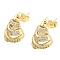 Rack Plating Brass Micro Pave Clear Cubic Zirconia Stud Earrings, Horn, Real 16K Gold Plated, 13.5x12mm