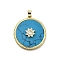 Brass Micro Pave Cubic Zirconia Pendants, with Resin, Flat Round, Cadmium Free & Lead Free, Rack Plating, Long-Lasting Plated, Real 18K Gold Plated, Deep Sky Blue, 33x30x5mm, Hole: 4x5mm