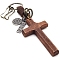 Wood Cross Pendant Keychain, with Alloy Findings and Cowhide, Saddle Brown, 16cm
