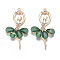 Alloy Big Pendants, with Resin & Crystal Rhinestone, Faceted, Ballerina, Golden, Green, 59~60x30~31x4.5mm, Hole: 2.5mm