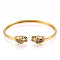 Brass Micro Pave Cubic Zirconia Cuff Bangles, Nickel Free, Leopard, Colorful, Real 16K Gold Plated, Inner Diameter: 2-5/8x2-1/8 inch(6.6x5.3cm), 10mm
