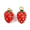 Brass Enamel Pendants, with Jump Ring, Cadmium Free & Lead Free, Real 18K Gold Plated, Strawberry Charms, Red, 18x12mm, Hole: 3mm