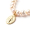 Oval with Virgin Mary & Natural Pearl Beads Pendant Necklaces, with Brass Cable Chain, Golden, 15.94 inch(40.5cm)