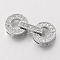 Flat Round Brass Micro Pave Cubic Zirconia Fold Over Clasps, Lead Free & Nickel Free, Platinum, 22x10x4.5mm, Hole: 2x2mm