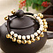 Bohemian Style Synthetic Turquoise Round Beaded & Brass Bell Charm & Wax Cord Braided Bead Bracelets, Golden, White, 7-1/4 inch(18.5cm)