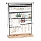 Iron Jewelry Display Stand with Wood Tray, Desktop Jewelry Organizer Holder for Earring Rings Bracelets Storage, Black, 9.5x31x37cm