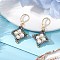 Glass Seed Beads Rhombus Leverback Earrings, with Shell Pearl and 304 Stainless Steel Leverback Earring Findings, Gray, 42x25mm