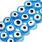 Handmade Evil Eyes Lampwork Beads Strands, Flat Round, Dodger Blue, 10x4mm, Hole: 0.6mm, about 40pcs/strand, 15.55''(39.5cm)