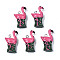 Opaque Resin Pendants, with Platinum Tone Iron Loop, Flamingo Shape, Camellia, 28.5~29.5x17~18x8mm, Hole: 2mm