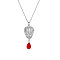 Rhodium Plated 925 Sterling Silver Pendant Necklaces, with Grade AAA Cubic Zirconia and Shell Pearl, teardrop, Platinum, 15.75 inch(40cm)