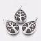 Natural Lava Rock Pendant, with Brass Findings, Teardrop with Tree of Life, Platinum, 39x26x7mm, Hole: 5x8mm