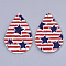Independence Day Theme, PU Leather Big Pendants, Double Sided, teardrop, with Star Stripe Pattern, Red, 56x37x1.5mm, Hole: 1.8mm