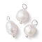 Natural Pearl Potato Charms, with Brass Loops, Silver, 13~15x6~8x6mm, Hole: 2.8mm, 3pcs/set