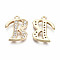 Brass Micro Pave Clear Cubic Zirconia Pendants, Nickel Free, Real 18K Gold Plated, Word, Letter.B, 16x13x2mm, Hole: 1.5mm
