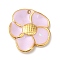 304 Stainless Steel Enamel Pendants, Real 18K Gold Plated, Flower Charm, Pearl Pink, 20.5x18x2.5mm, Hole: 1.2mm