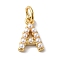 Rack Plating Brass with ABS Plastic Imitation Pearl Charms, Long-Lasting Plated, Lead Free & Cadmium Free, Real 18K Gold Plated, Letter A, 10.5x7.5x3mm, Hole: 3mm
