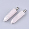 Natural Rose Quartz Point Pendants, with Platinum Tone Brass Findings, Bullet, 35~37x10~11x9~10mm, Hole: 6~7x2.5~4mm