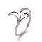 Non-Tarnish 201 Stainless Steel Moon & Star Finger Ring, Hollow Wide Ring for Women, Stainless Steel Color, US Size 6 1/2(16.9mm)