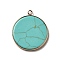 Synthetic Turquoise Dyed Pendants, Flat Round Charms, with Golden Plated Brass Frame, 35x31x3~3.5mm, Hole: 2.5mm