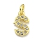 Letter Brass Micro Pave Clear Cubic Zirconia Pendants, Cadmium Free & Nickel Free & Lead Free, Jump Ring, Real 18K Gold Plated, Letter S, 9.5x6.8x1.8mm, Jump Ring: 4x0.9mm, Hole: 2.5mm