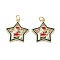 Christmas Themed Brass Micro Pave Cubic Zirconia Pendants, with Enamel and Jump Ring, Long-Lasting Plated, Star with Santa Claus, Real 18K Gold Plated, 19.5x18x2mm, Jump Ring: 5x0.7mm, 3.6mm Inner Diameter