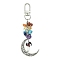 Moon Alloy Pendant Decoraiton, with Gemstone Chip Beads and Mushroom Handmade Lampwork Beads, Alloy Swivel Clasps, Chakra, Rosy Brown, 103mm