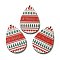 Single Face Printed Wood Big Pendants, Christmas Teardrop Charms, Red, 54x36.5x2.4mm, Hole: 2mm