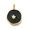Brass with Enamel Pendants, Lead Free & Cadmium Free, Real 18K Gold Plated, Rack Plating, Flat Round, Star, 18.5x13.5x2mm, Hole: 3.5mm