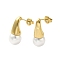 304 Stainless Steel Shell Pearl Round Stud Earrings for Women, Golden, 22x9.5mm