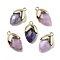Natural Lepidolite Pendants, with Golden Brass Finding, Straberry Shape Charms, Faceted, 19.5x12x6.5mm, Hole: 1.6mm