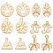 12Pcs 6 Styles Brass Charms, Flat Round with Leaf & Cherry & Mountain & Owl & Banana & Orange, Real 18K Gold Plated, 9.5~13x7~10x1~1.5mm, Hole: 1~1.5mm, 2pcs/style