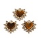 Natural Tiger Eye Heart Pendants, with Ion Plating(IP) 304 Stainless Steel Crystal Rhinestone Findings, Real 18K Gold Plated, 14.5x15.5x3mm, Hole: 1mm