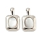 Brass Pave Shell Pendants, Rectangle Charm, Platinum, 19x11x4mm, Hole: 3x1.5mm