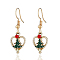 Simple Christmas Alloy Dangle Earrings, with Enamel, Real 18K Gold Plated, Christmas Tree