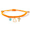 Handmade Golden Brass Charm Bracelets, Natural Turquoise Beads Braided Bead Bracelets for Women, Heart & Cross, Orange, Inner Diameter: 11 inch(28cm)