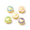Rack Plating Brass Enamel Beads, with Shell Chips, Long-lasting Plated, Cadmium Free & Lead Free, Flat Round with Heart, Golden, Mixed Color, 11x4.5mm, Hole: 1.8mm