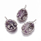 Natural Amethyst Pendants, with Brass Findings, Oval with Tree, Platinum, 43.5x26x9mm, Hole: 5.5x4mm