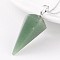 Cone Pendulum Platinum Tone Brass Green Aventurine Pendants, 39~41x18~19mm, Hole: 5x8mm