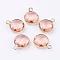 Golden Tone Brass Glass Flat Round Charms, Faceted, PeachPuff, 12x8.5x3mm, Hole: 1.5mm