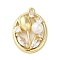 Brass Micro Pave Cubic Zirconia Pendants, Cadmium Free & Nickel Free & Lead Free, with Shell Pearl, Oval with Flower, Real 14K Gold Plated, 19x13.5x6mm, Hole: 1.2mm