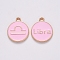 Alloy Enamel Pendants, Cadmium Free & Lead Free, Flat Round with Constellation, Light Gold, Pink, Libra, 15x12x2mm, Hole: 1.5mm