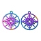 Ion Plating(IP) 304 Stainless Steel Pendants, Flat Round with Compass Charm, Rainbow Color, 27x24x1mm, Hole: 2.2mm