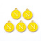 Golden Plated Alloy Enamel Charms, Enamelled Sequins, Flat Round with Letter, Gold, Letter.N, 14x12x2mm, Hole: 1.5mm