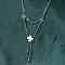 304 Stainless Steel Shell Pearl Clover Pendant Double Layered Necklaces for Women, White, Stainless Steel Color, 14.57 inch(37cm)