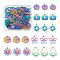 28Pcs 7 Style 304 Stainless Steel Connector Charms & Pendants, Teardrop with Flower & Flower & Sun & Lotus & Sun with Star, Rainbow Color, 22~28x25~35x1.5mm, Hole: 1.2~1.5mm, 4pcs/style