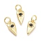 Brass Micro Pave Cubic Zirconia Pendants, with Jump Ring, Heart with Eye, Real 18K Gold Plated, Black, 12x5.5x2.3mm, Jump Rings: 5x0.8mm, Inner Diameter: 3mm