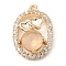 Brass with K9 Glass & Rhinestone Pendants, Light Gold, Oval with Heart Charms, Crystal Honey, 23x15x5.5mm, Hole: 1.5mm