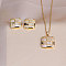 Square 304 Stainless Steel Crystal Rhinestone Pendant Necklaces & Stud Earrings Sets, Golden, 450mm